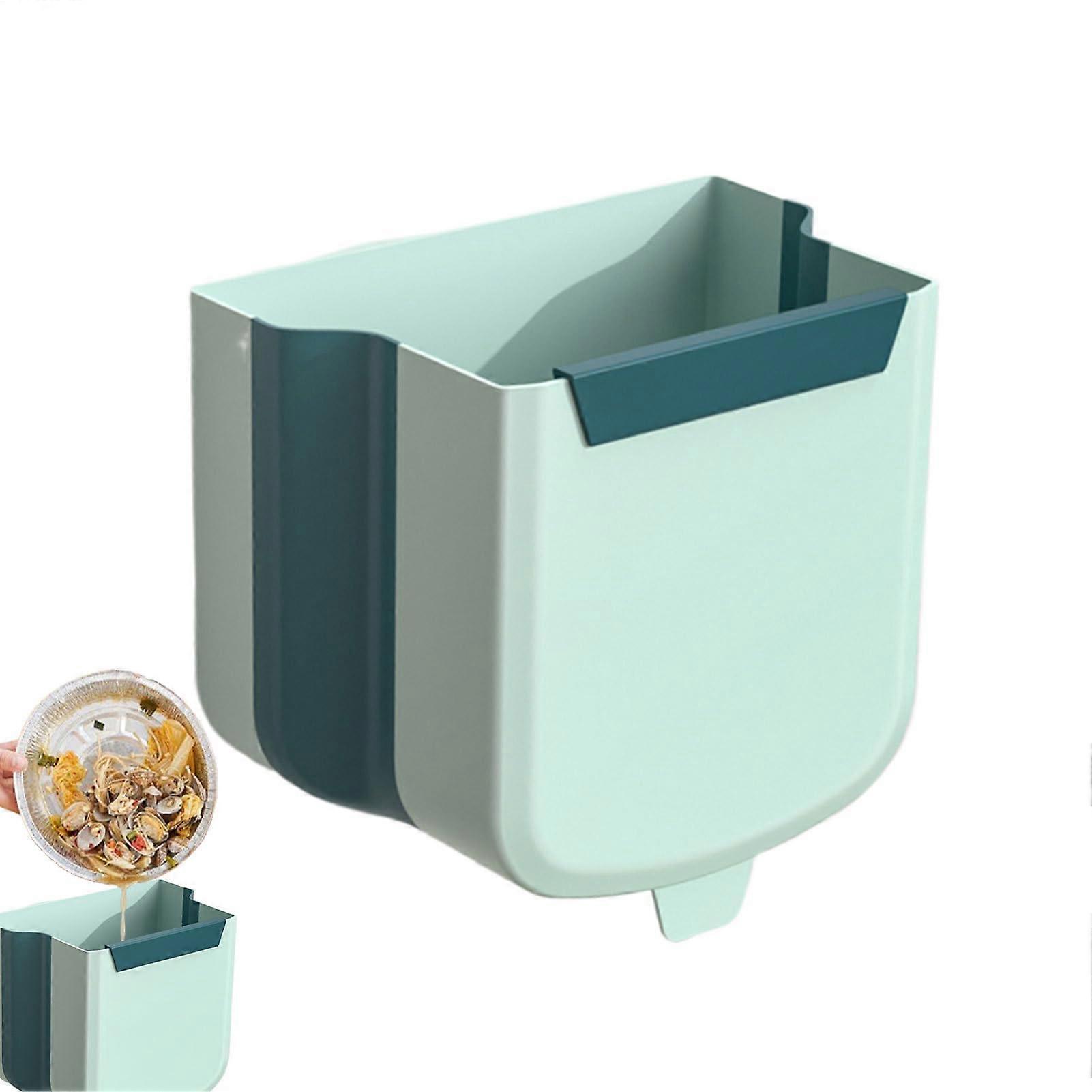 Wall Mounted Foldable Kitchen Trash Can, Large Capacity Garbage Bin for Cabinet Door Bathroom Medium Green
