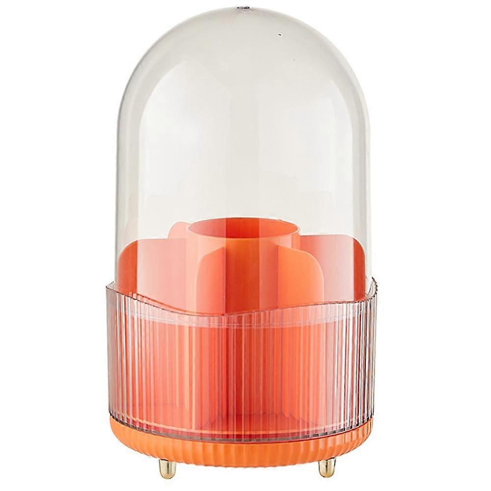 Makeup Brush Holder with Lid, 360° Rotating Dustproof Organizer with 7 Compartments for Dressing Table