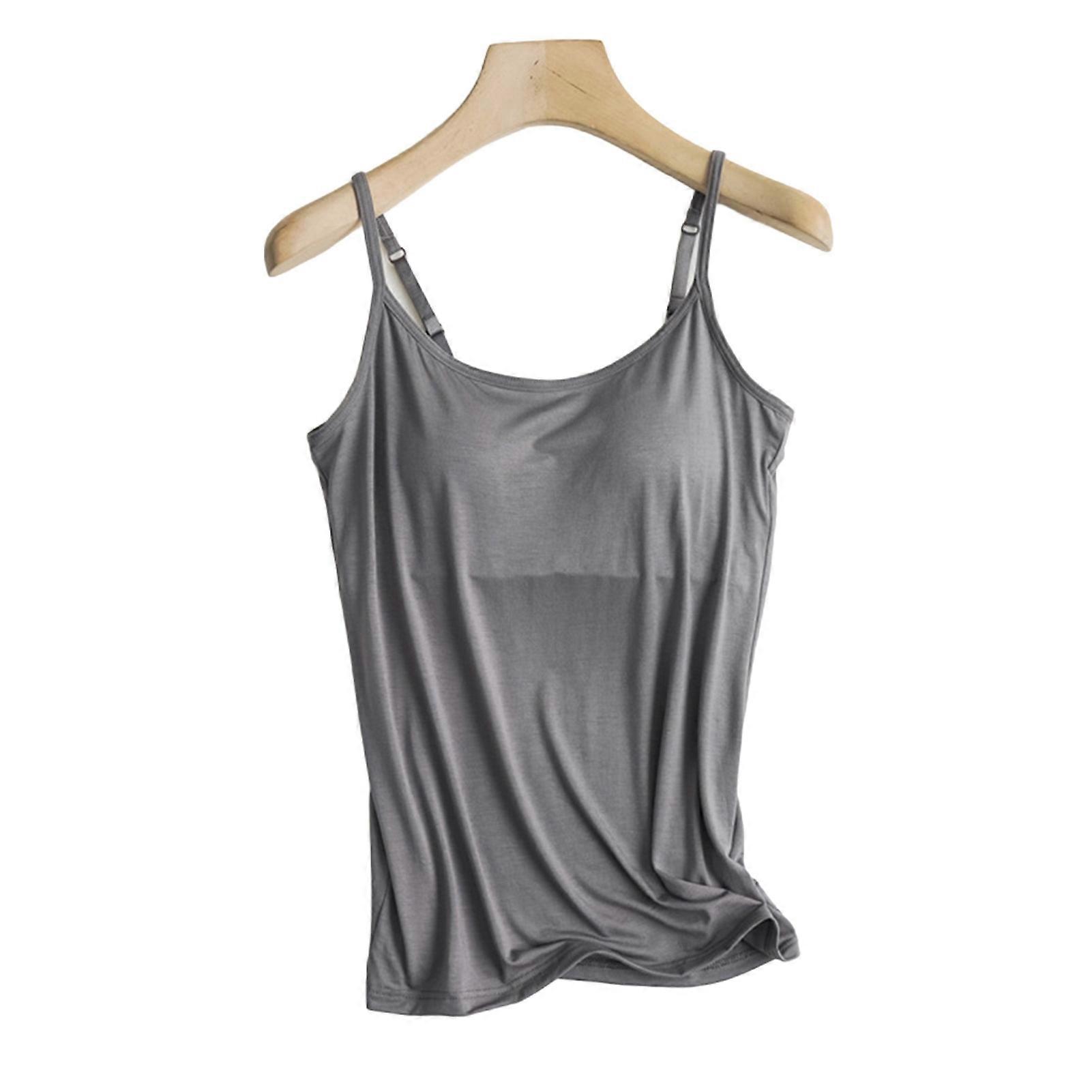 Women's Camisole Tank Top with Built-in Shelf Bra Adjustable Spaghetti Strap Cami Basic Padded