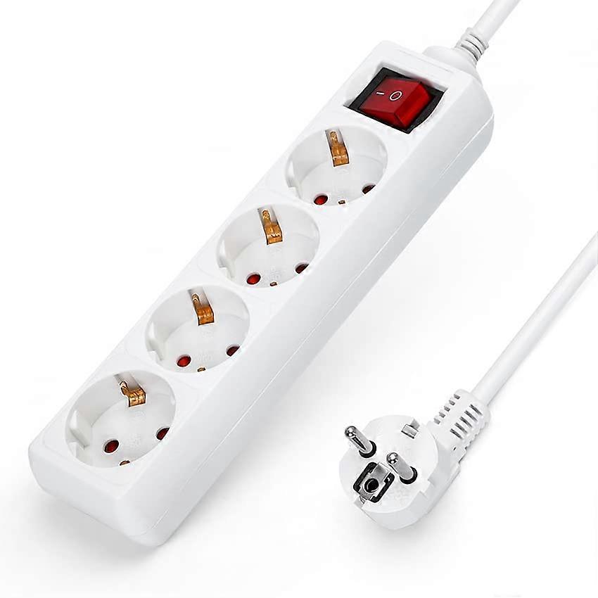 4 Way Power Strip with Switch, White Schuko Extension Cord 1.5m for MultiDevice Power Access