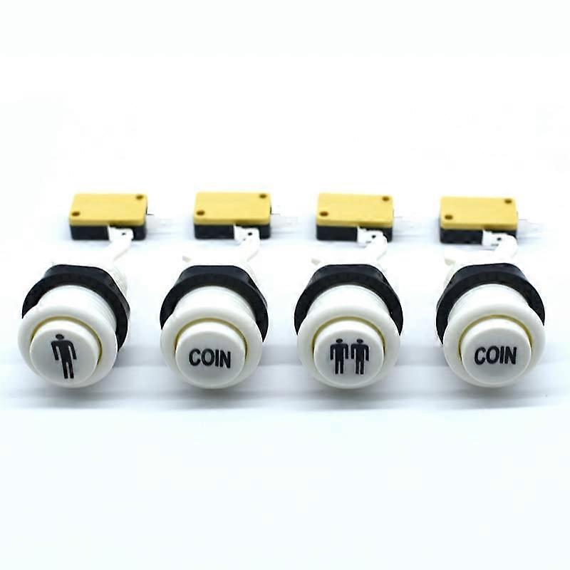 4 Pcs Arcade Push and Coin Button Set with Microswitch for Jamma MAME 1P 2P Console White