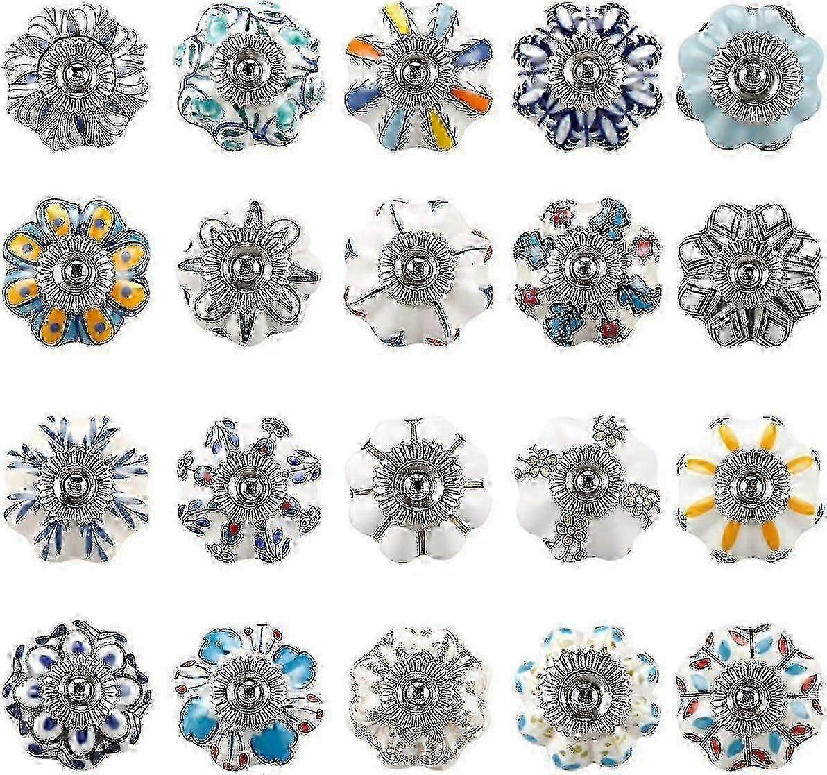 20 Pcs Mixed Vintage Ceramic Cabinet Knobs Cupboard Drawer Pull Handles