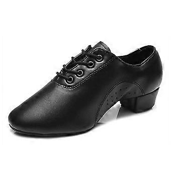 3.5cm Heel Boy Men's Latin Shoes Balck Leather Lace Up Ballroom Dance Shoes Indoor