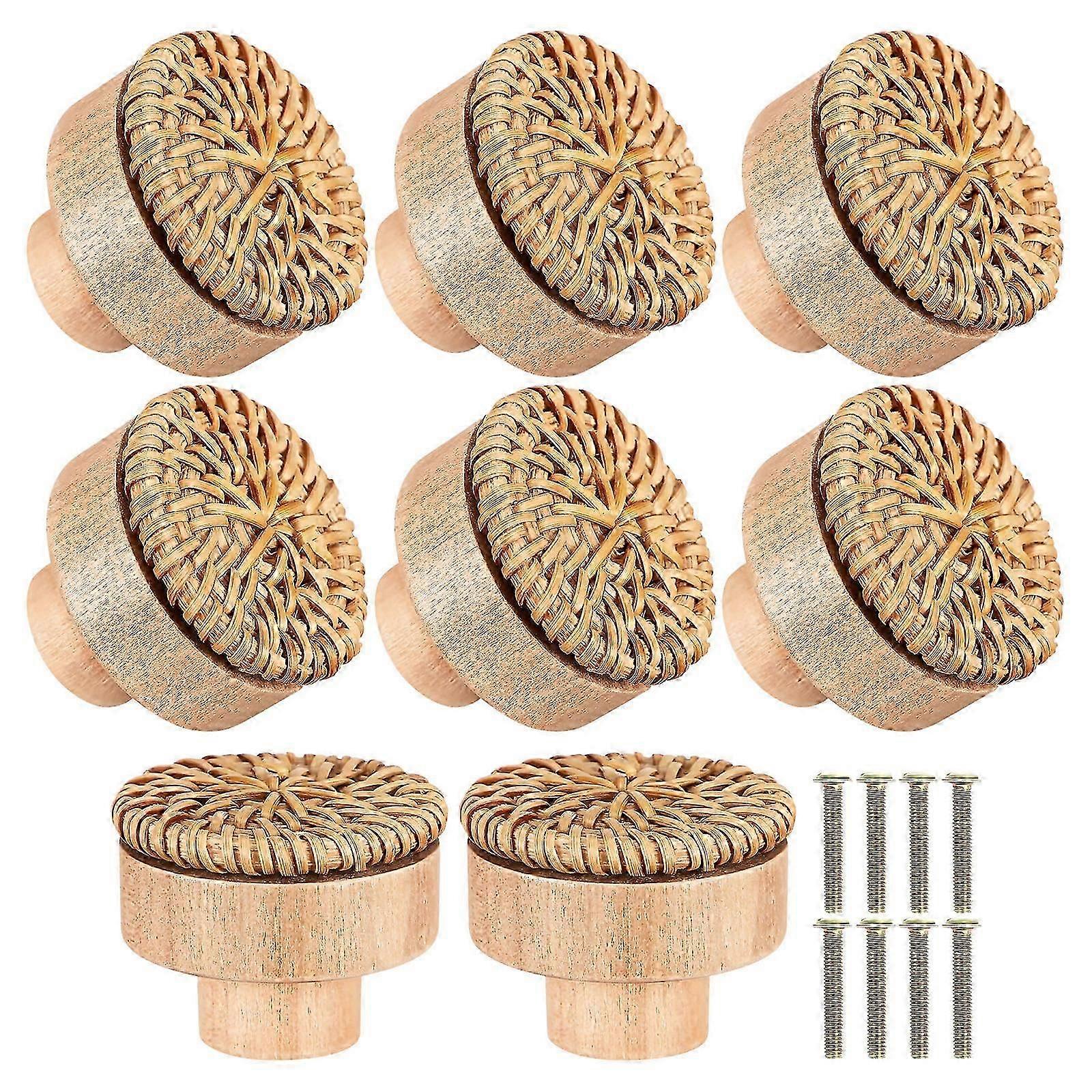 Boho Rattan Drawer Pulls Wood Drawer Knobs for Cabinet Doors 8Pcs
