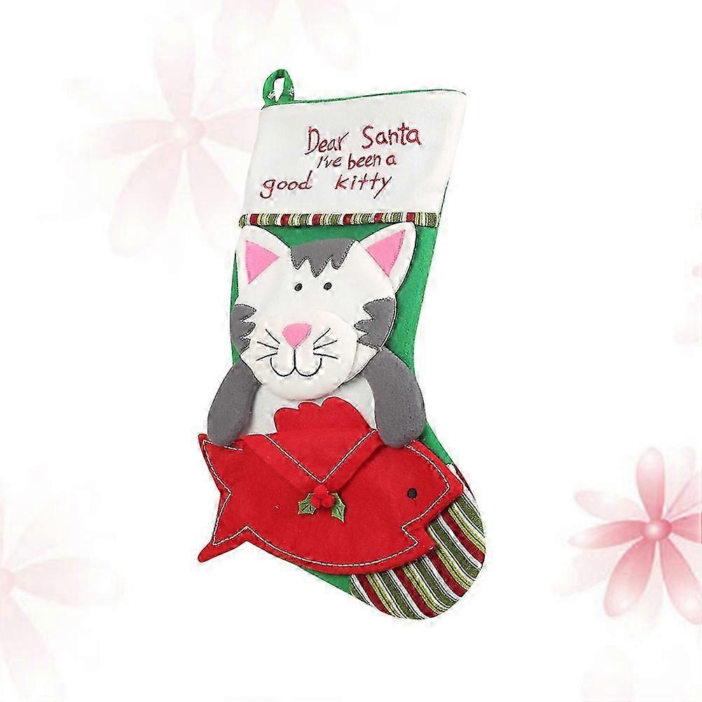 Cat Pattern Christmas Stocking, 44X22cm, 1 Pc