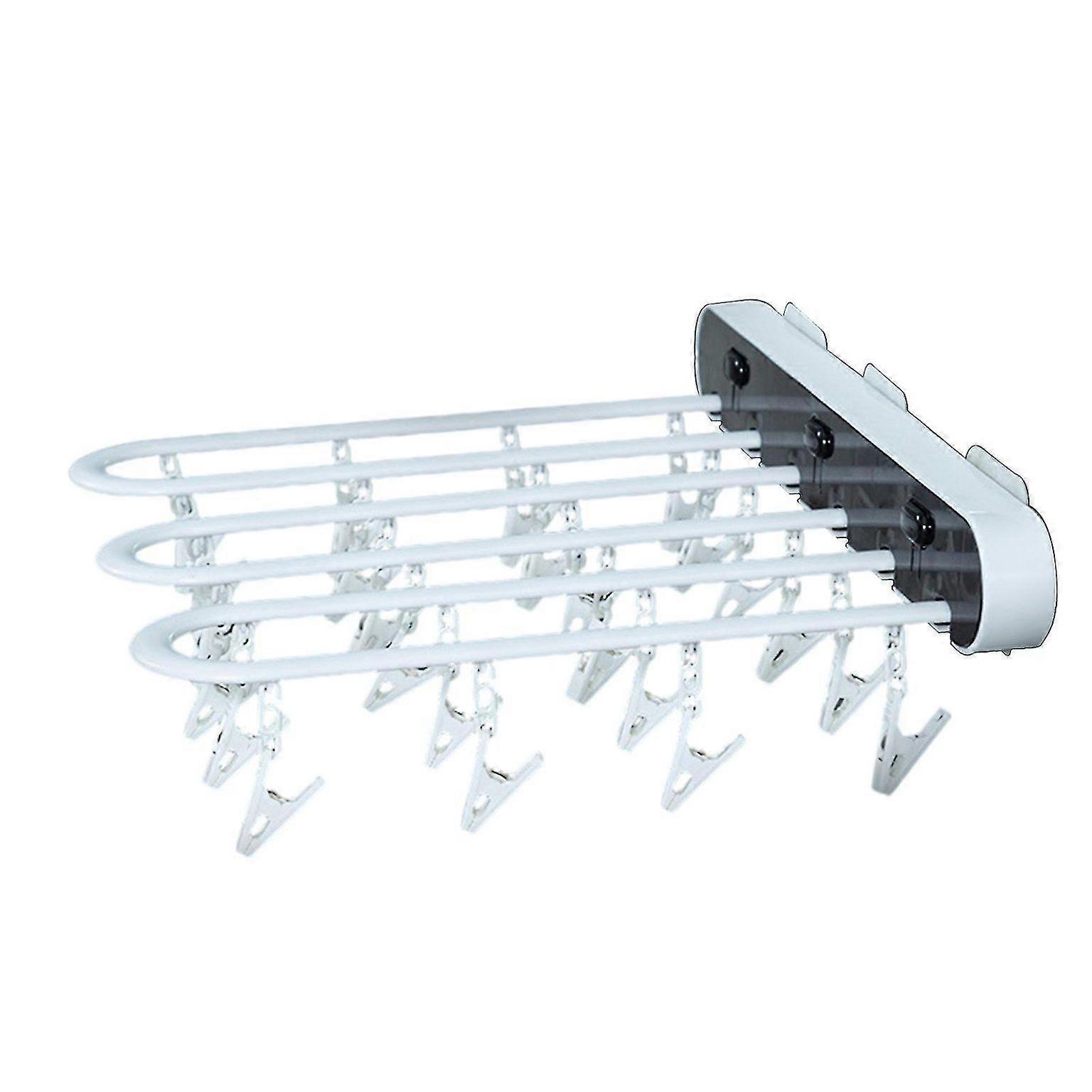 Multifunctional Wall-Mounted Clothes Hanger Drying Rack with One-Button Foldable Design - Space-Saving & Durable