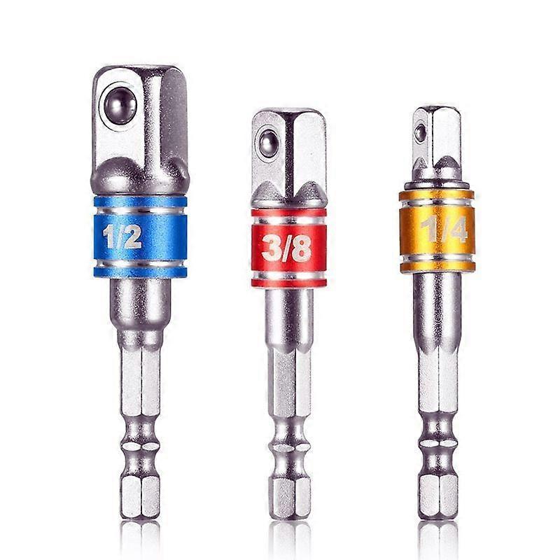 Socket Adapter to Drill/Impact Driver, 3 Pcs Chrome Vanadium Adapters Square