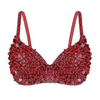 Womens Belly Dance Tops Sparkle Sequins Beading Padded Bra Top Belly Dancing Costumes Raves Party Pole Dance Dance Club Wear-yvan