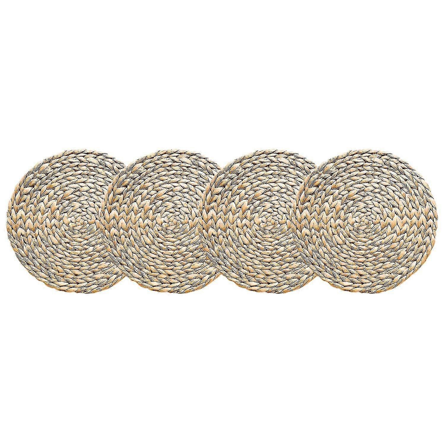 4 Pack Round Woven Placemats Compatible With Dining Table, 11.8 Inch