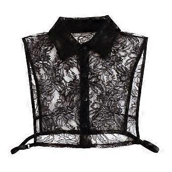 Women's Lace Fake Collar, Sheer Black Detachable Collars Half False Shirt Blouse Collar with Pointed Design, Elegant Hollow Out Lace Overlay for Layer