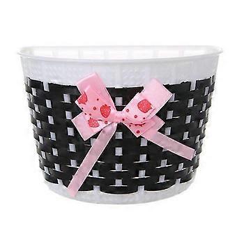 Cesta de bicicleta infantil com laço frontal em tricô, ideal para uso externo e meninas - Tamanho P (Preta)