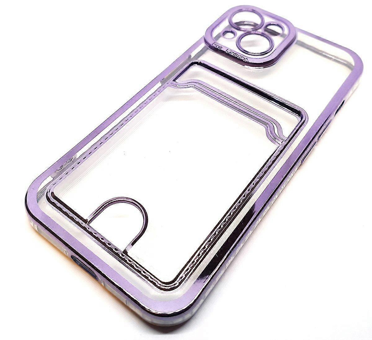 Case For iPhone 14 Plus Clear View Card Holder With Styled Edge Purple