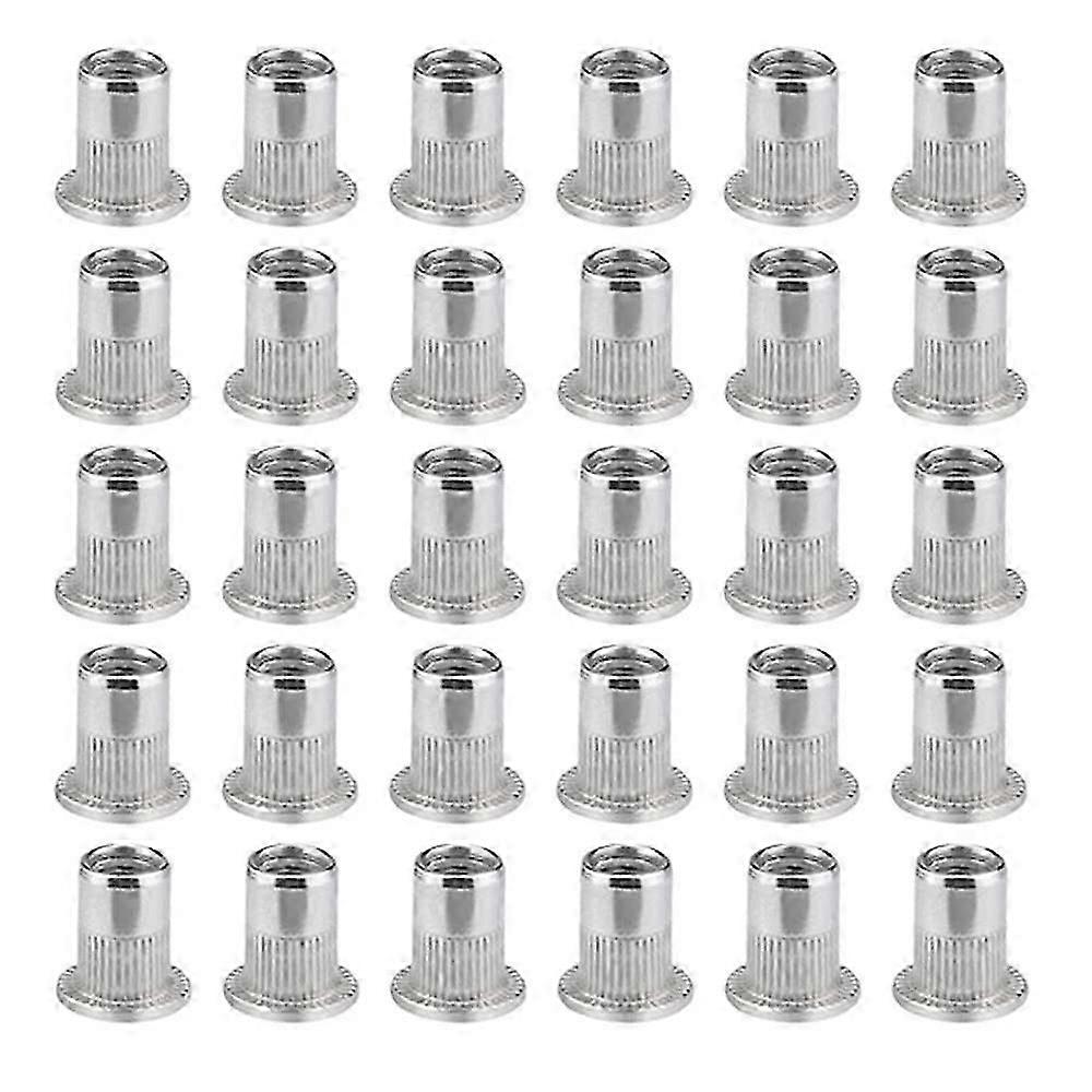 100pcs M6 Flat Head Rivet Nut - Stainless Steel Threaded Insert - Sturdy and Durable