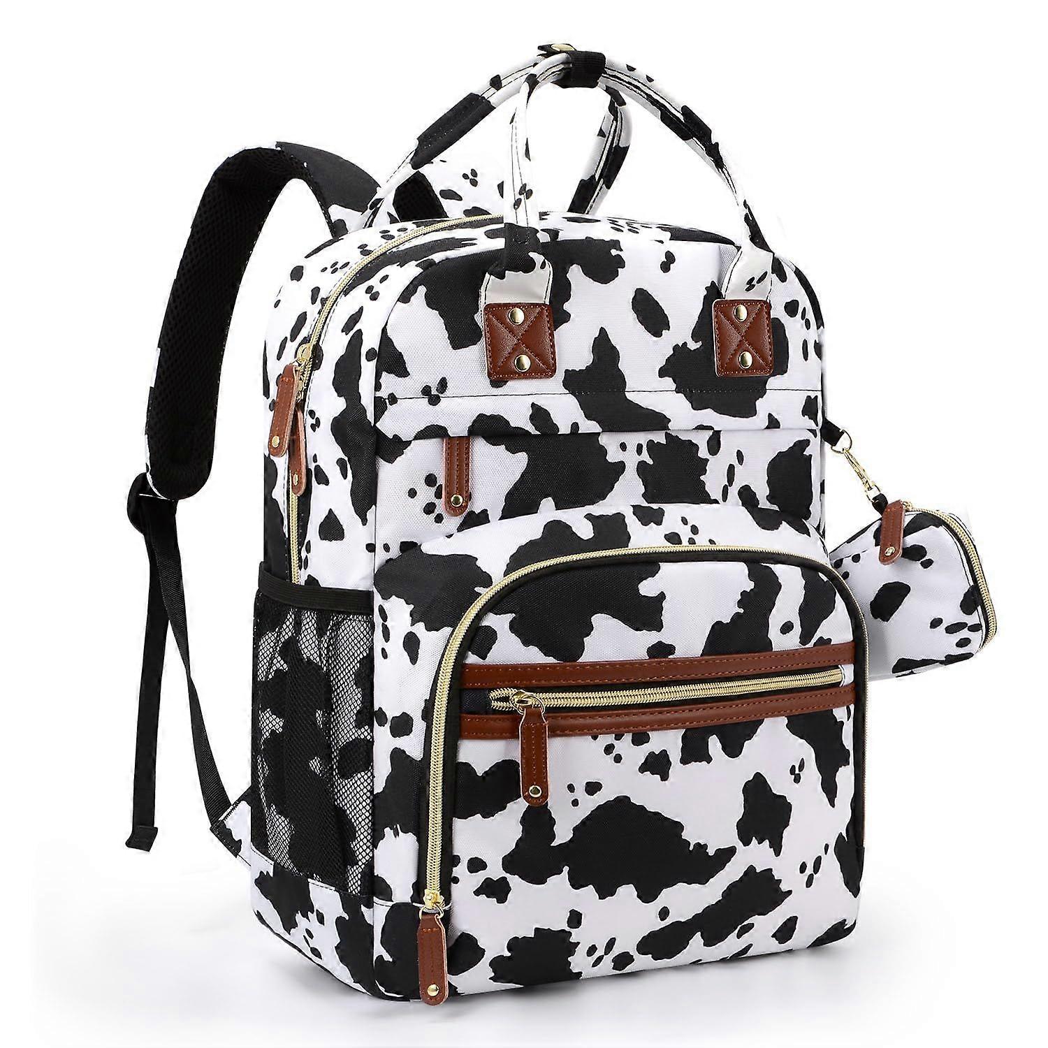 Cow Print Diaper Bag Backpack, Waterproof Multi-Function Travel Backpack with Stroller Straps and Pacifier Case