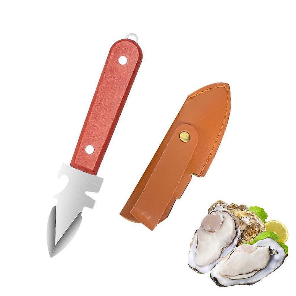 Multi-Function Wooden Oyster Knife with Leather Sheath
