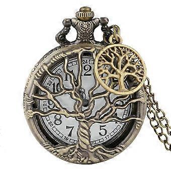 Pocket Watch Hollow Tree Design Romertall Kvarts med Chain Bursdag Gaver