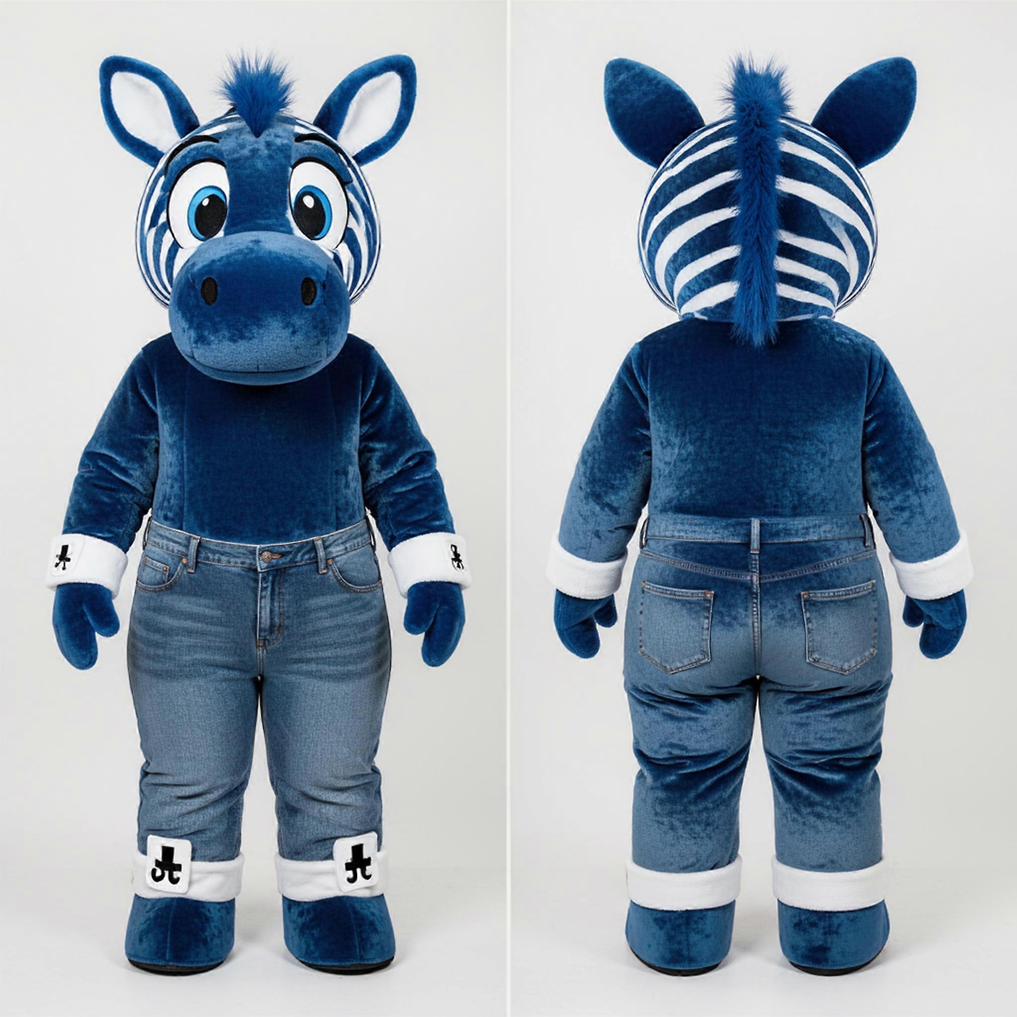 MASTICOT Velvet Blue Striped Zebra Mascot
