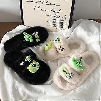 Three-eyed boy plush slippers ladies plush thick bottom drag outer wear fashion cotton slippers 26-27