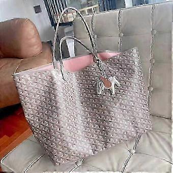 Luxury Tote Bag with Detachable Inner Pouch - Grey & Black Chevron Canvas Leather Trim