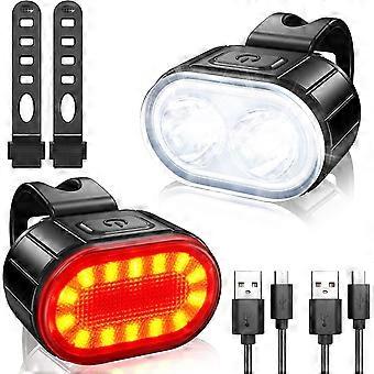 Set di luci per bici, potente kit di luci per bici a LED, luci per bici IPX5 Luci per bici ricaricabili USB impermeabili, luce per bici da strada anteriore e posteriore per uomini e donne