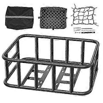 Medium-Sized Rear Bicycle Basket with Cargo Net, Liner & Waterproof Cover, Sturdy Rear Bike Carrier Suitable for Adults