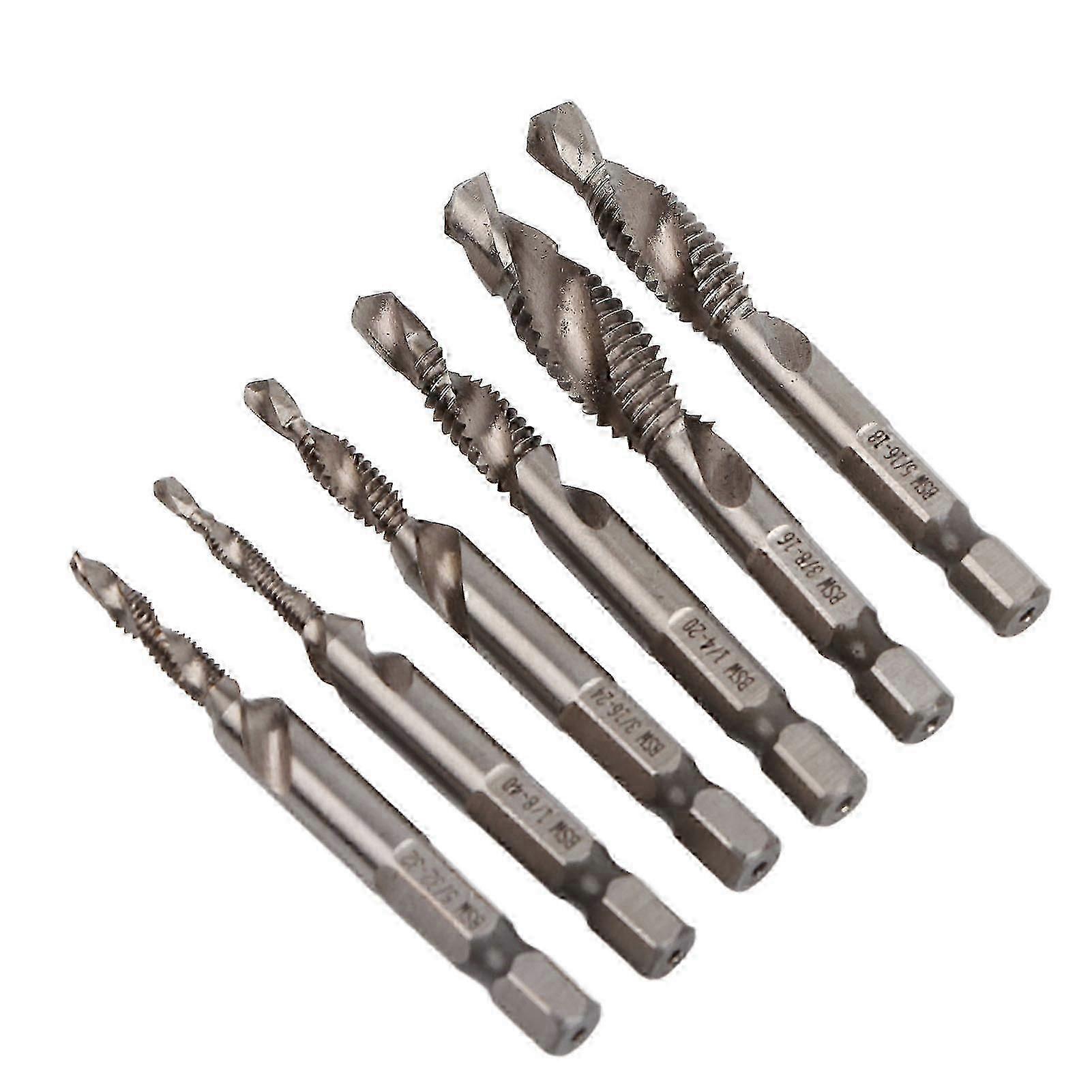 6Pcs Threaded Drill Taps High Speed Steel Portable Thread Tapping Tool with Hex Shank