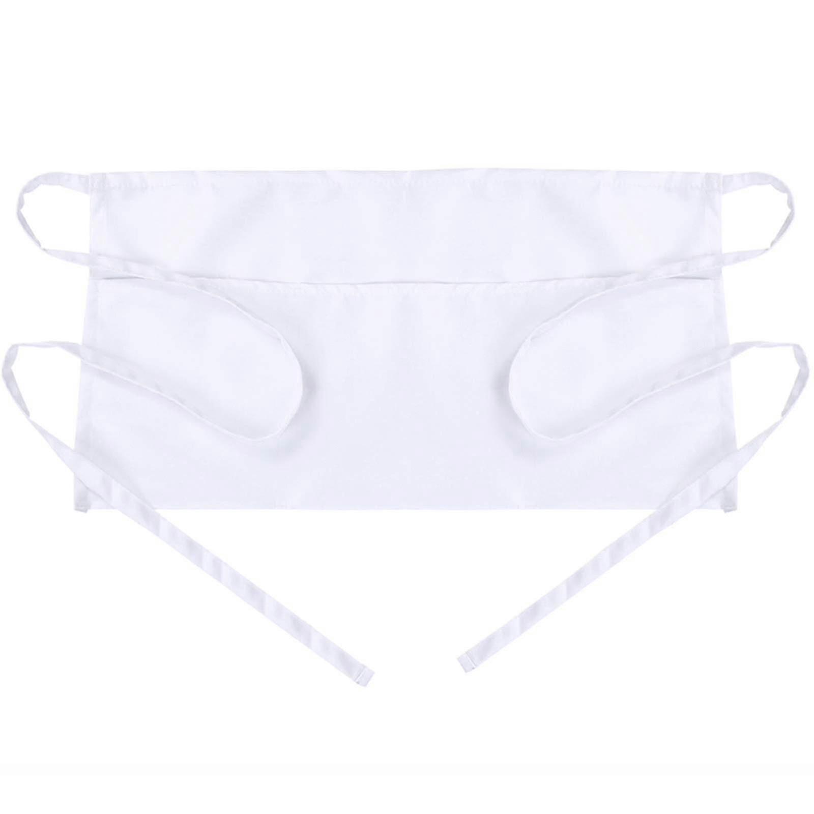 Short White Waist Apron 3-Pocket