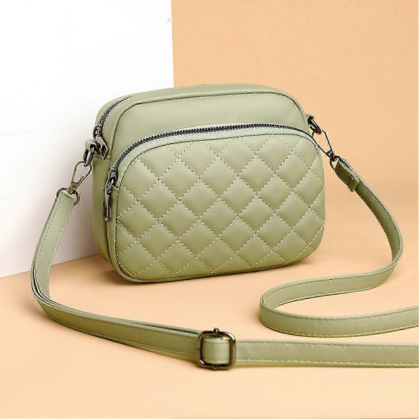 Green PU Leather Adjustable Messenger Bag