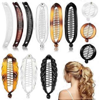 R10 Chuangdi 12 Pcs Banana Clips Hair Clips for Women Classic Clincher Double Combs Large Fishtail Hair Banana Ponytail Holder, 4 Styles(Tortoiseshell