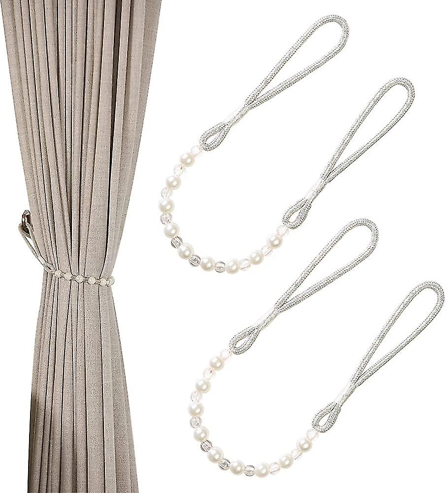 Curtain Tiebacks Acrylic Beads Beige 1 Pair