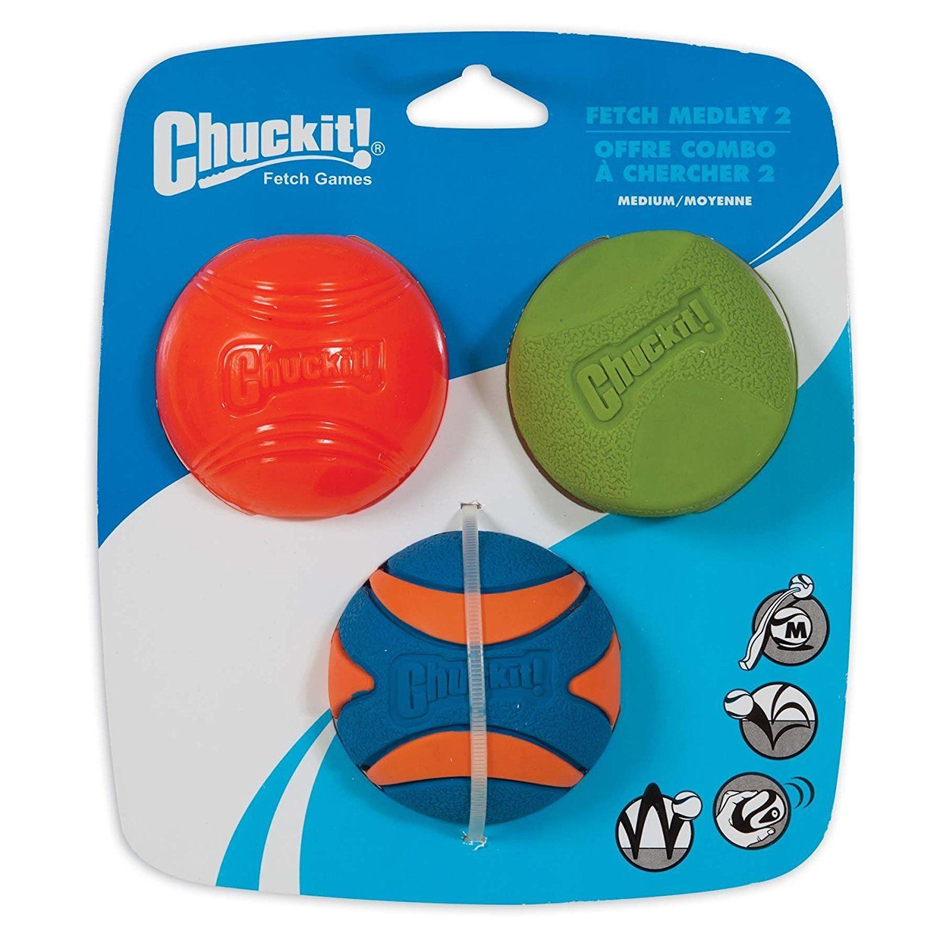 CHUCKIT Fetch Medley 2 Pet Dog Toy Balls, Medium
