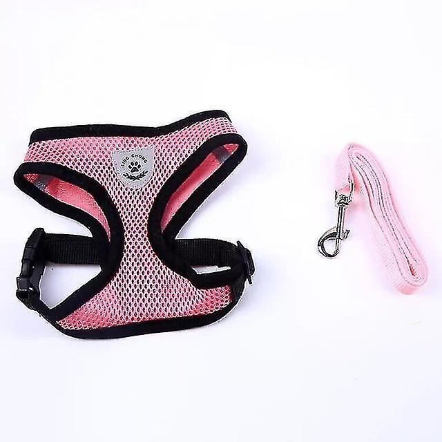 Pink XL Adjustable Polyester Mesh Harness Pet Collar Walking Lead Leash For Puppy