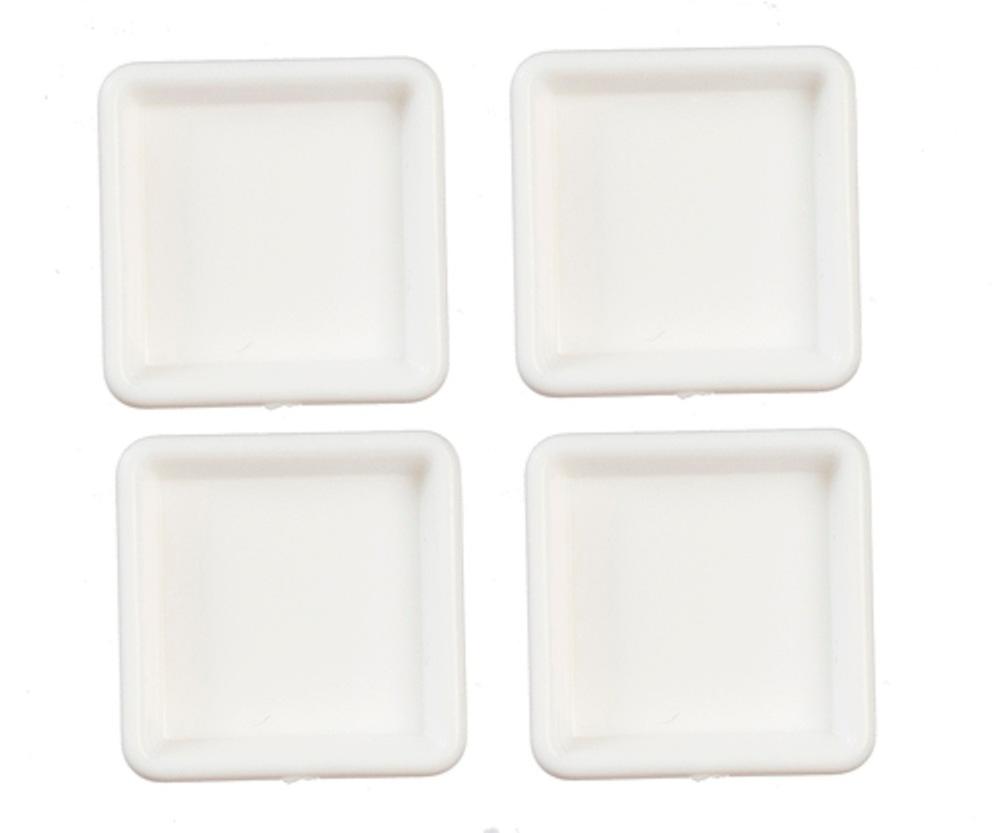 Dolls House 4 Plain White Square Plates Miniature Dining Accessory