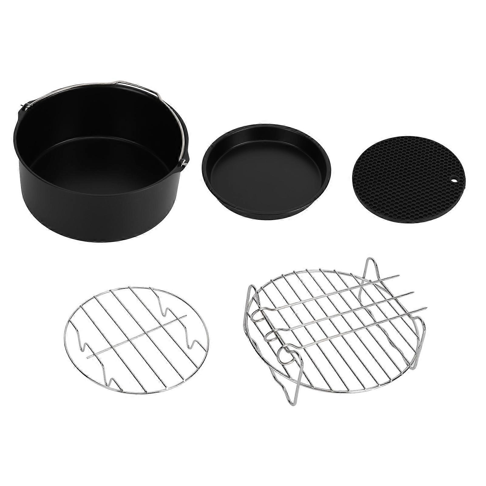 7-Inch Electric Fryer Silicone Cooking Set with Pizza Pan, Cake Pan, Grill Rack, and Skewers