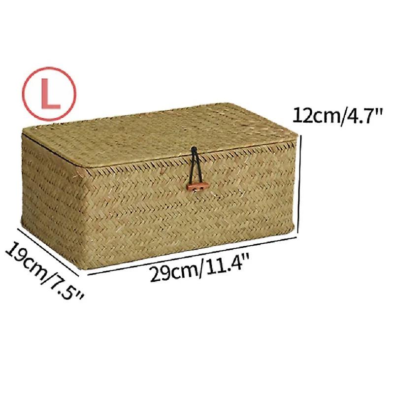 Ins Storage Baskets With Lid Rectangle Seaweed Weaving Box Clothes Laundry Basket Sundries Storage Box Household Tidy Organizer