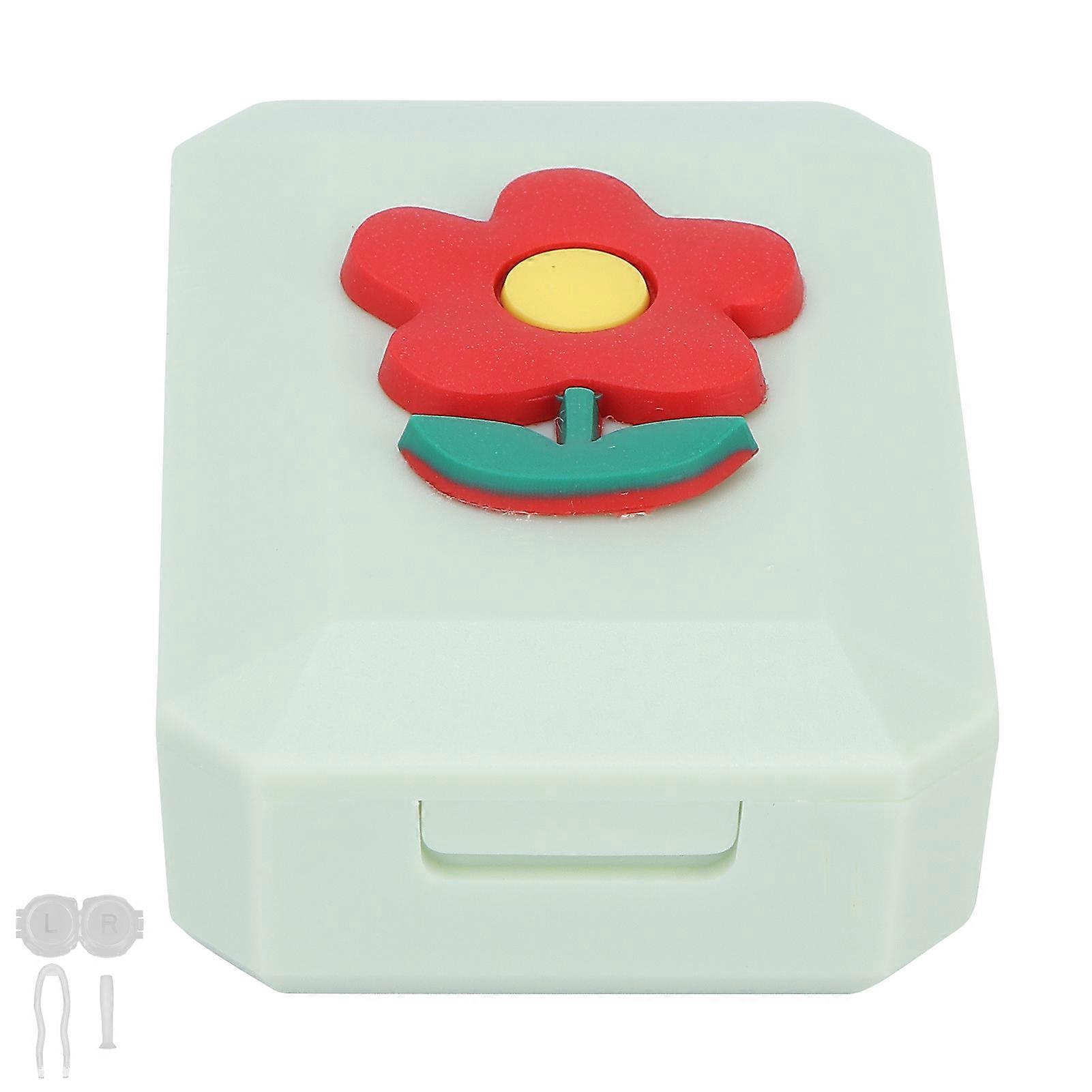 Portable Green Flower Contact Lens Box ABS Storage Case Kit