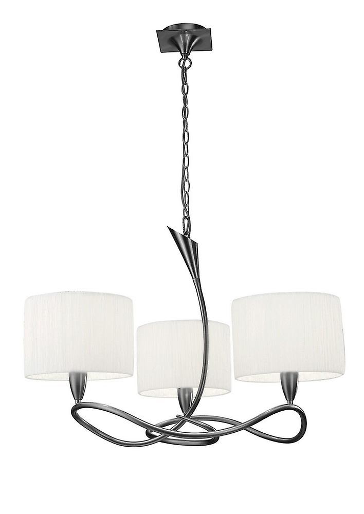 Lua Ceiling Pendant 3 Light E27, Satin Nickel with White Shades