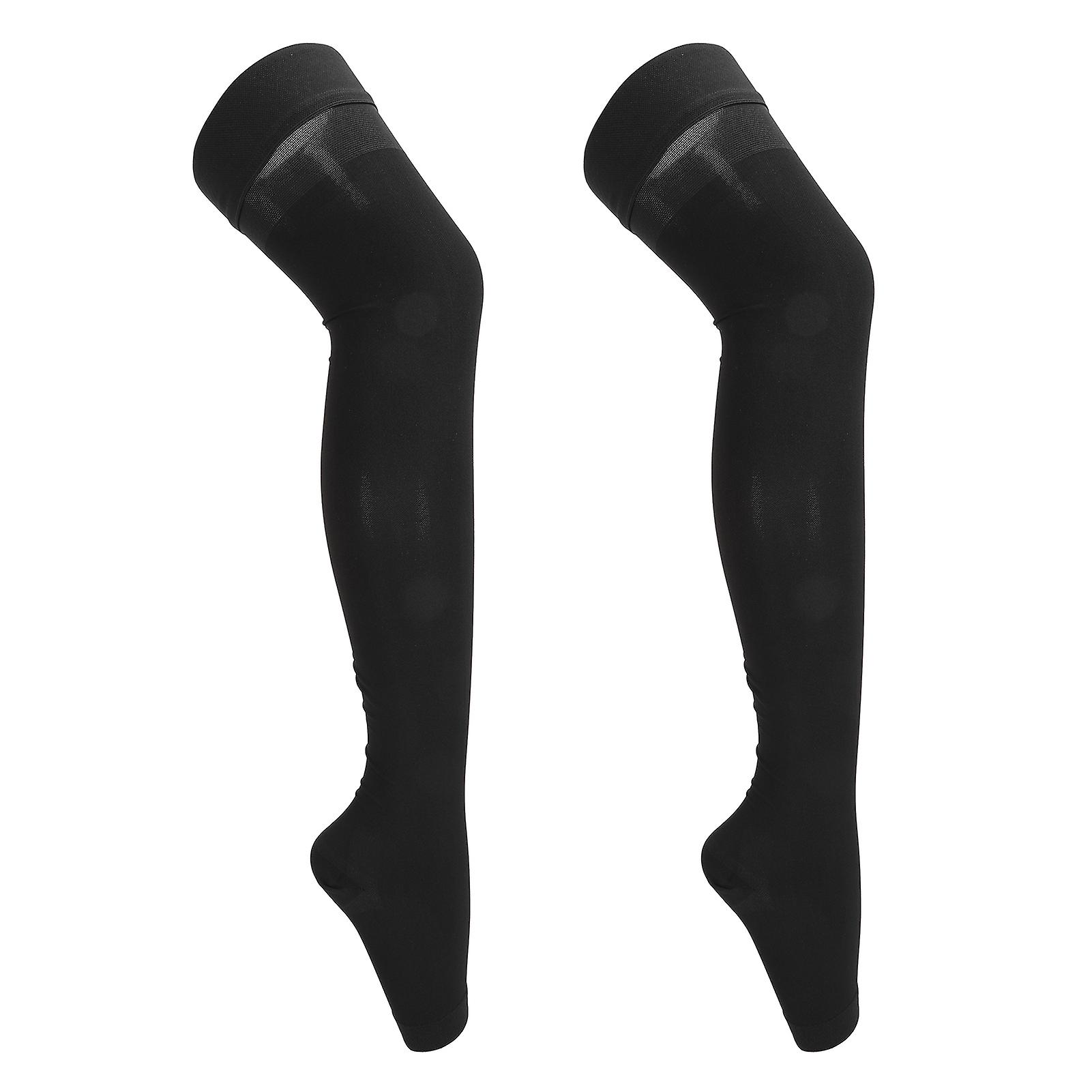 Chaussettes de compression à bout ouvert, classe II, noires, 23 à 32 mmHg, légères, confortables, élastiques, pour femmes, taille XXL