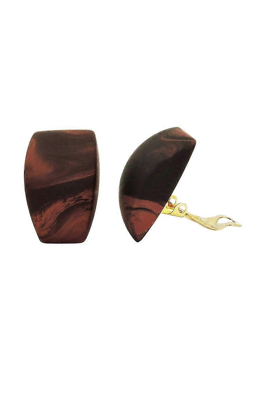 Clip-on Earring Trapezium Brown Marbled Matte - Gl04115
