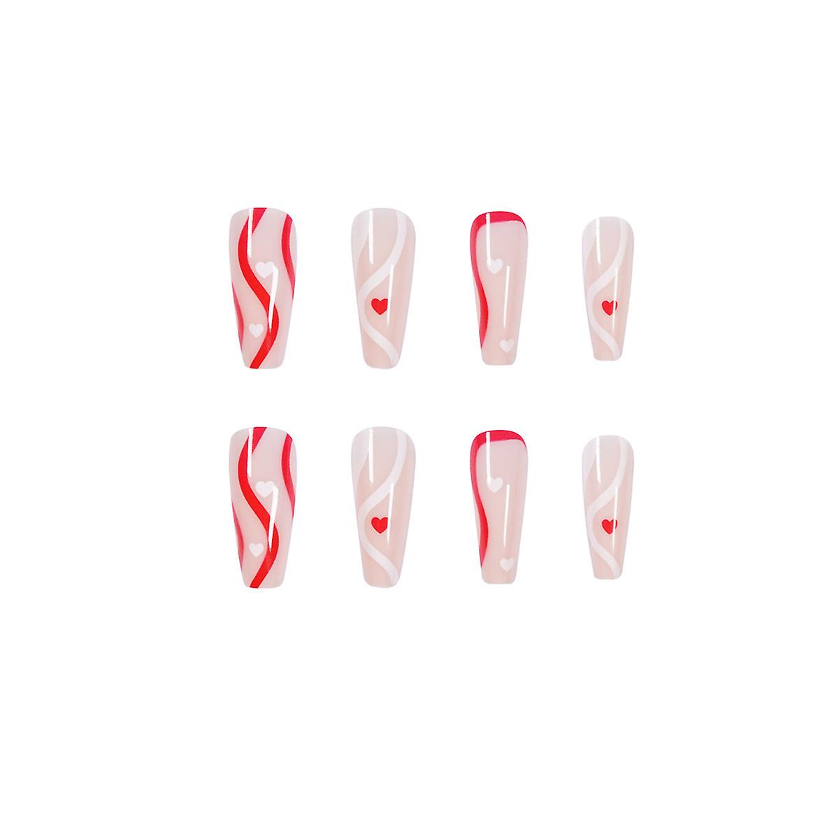 False Nail Tips Fake Artificial Art Diy Finger Cover Pop Line Long Ballet Finished Detached Pink Red