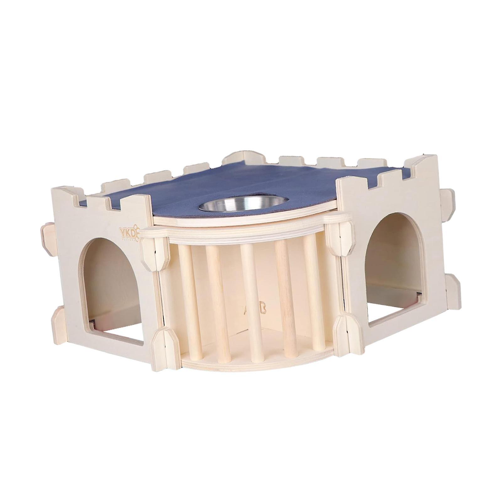 Rabbit Castle with Ladder and Hay Feeder, Wooden House Detachable Hideaway Guinea Pig Hideout for Rabbit Chinchilla