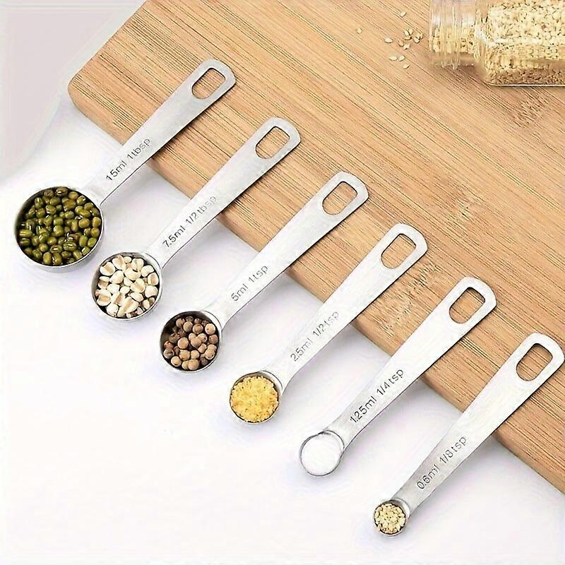 1Set, Premium Heavy Duty 18/8 Stainless Steel Measuring Spoons Cups Set, Small Tablespoon With Metric And US Measurements, Set Of 6 For Gift Measuring