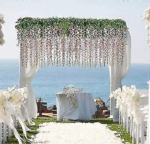 kunstige blomster, kunstig wisteria, hjemmedekor, laget av silke, 12 stykker - melkehvit