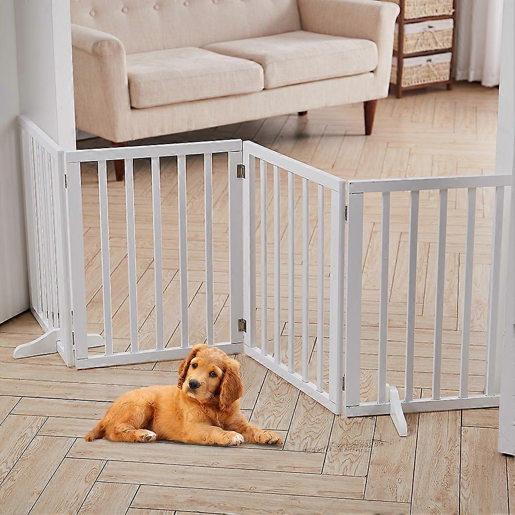 4 Panels Folding Dog Gates Frame White
