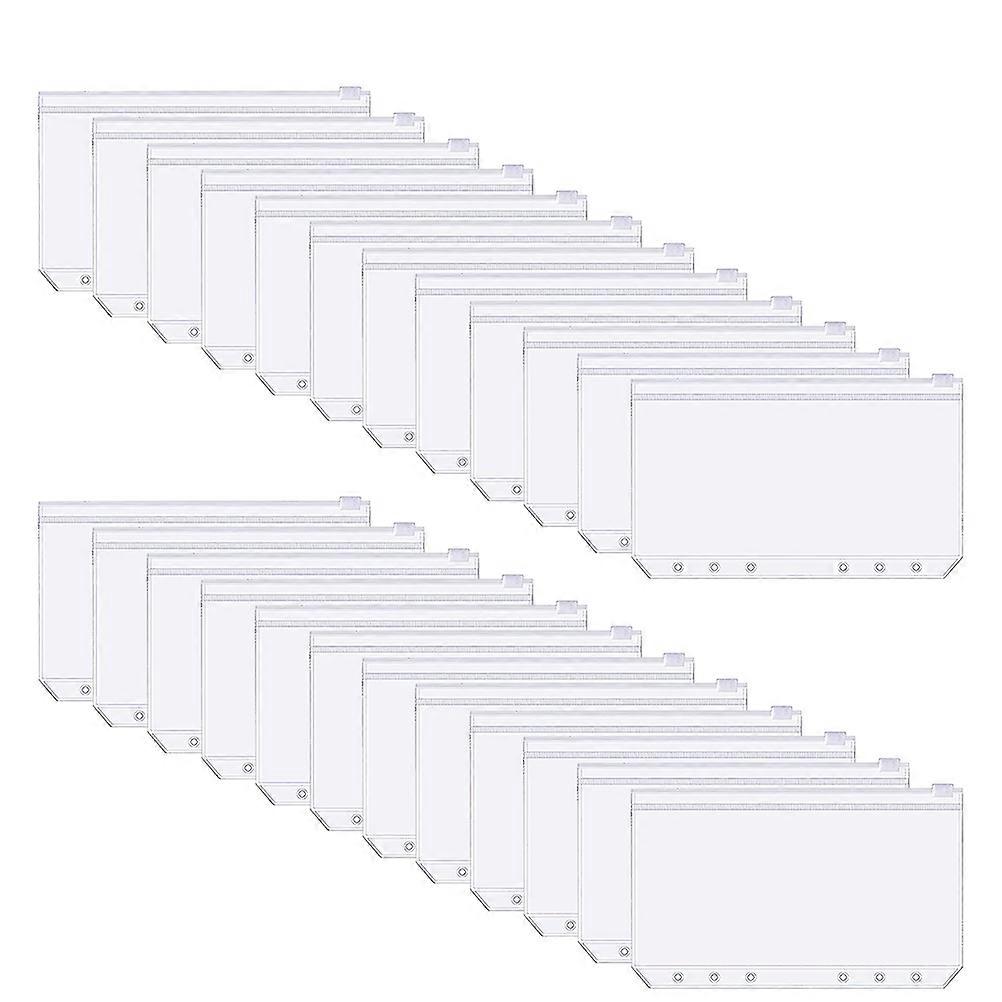 25Pcs A6 Binder Pockets Transparent PVC 6-Hole Binder Pockets Zip Folder Plastic Money Budget Envelopes