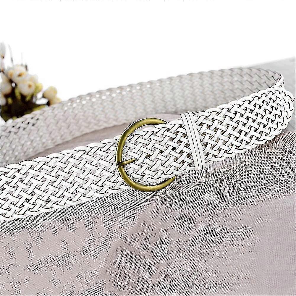 2 بوصة واسعة حزام مضفر من الجلد للنساء مصنوعة يدويا أحزمة الخصر المنسوجة الناعمة مع مشبك دبوس دائري ذهبي