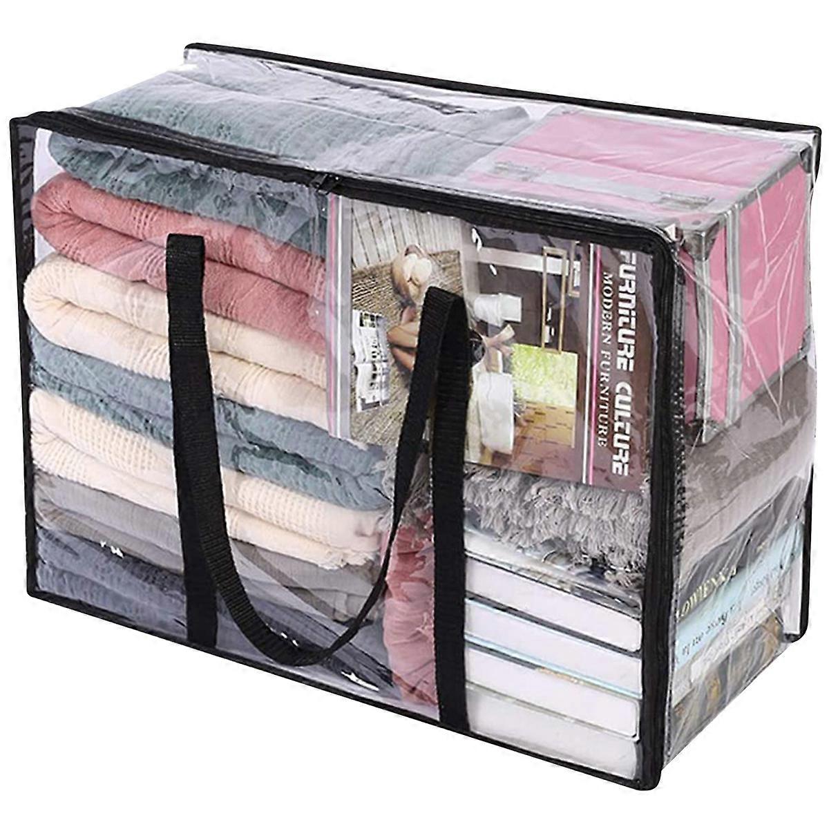 Clear Clothes Foldable Storage Bag PVC Clear Zippered Storage Organizer Waterproof Storage Bag with Reinforced Handle for Quilts