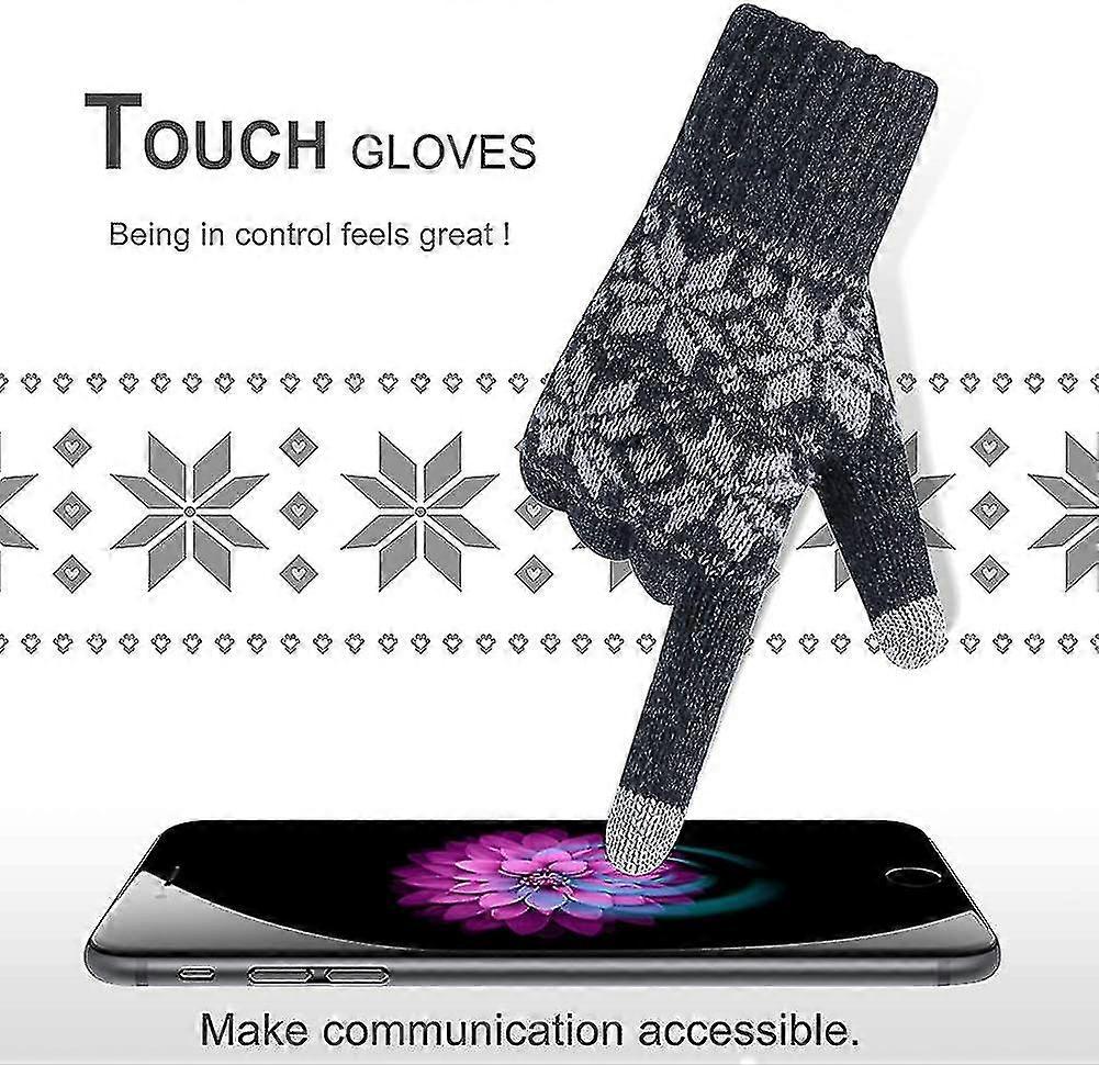 Winter Touch Screen Gloves Snow Flower Printing Keep Warm For Women And Men