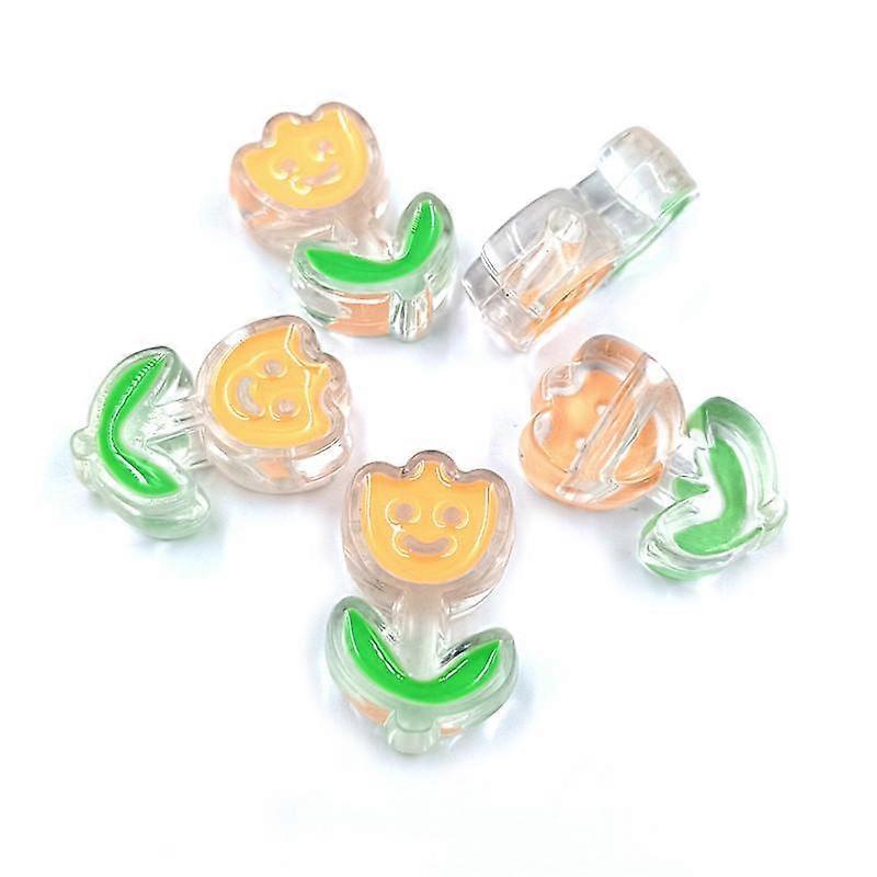 ホームパーティー用品ビーズチューリップ漫画DIYかわいい携帯電話チェーンルーズビーズビーズビーズヘアロープ透明ドリップオイル5PCS 18 * 28