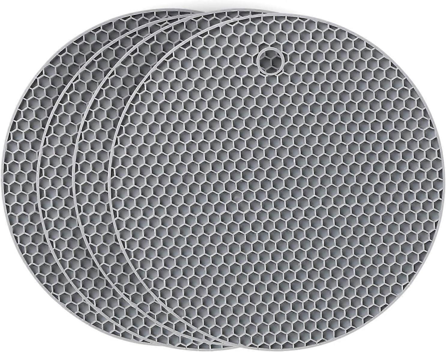 Silicone Table Mat, 4PCS Silicone Trivet Non-Slip, 18CM Honeycomb Kitchen Table Pad Multi-Purpose Hot Pads, Spoon Rest, Cooking & Dining (Circle-Grey)
